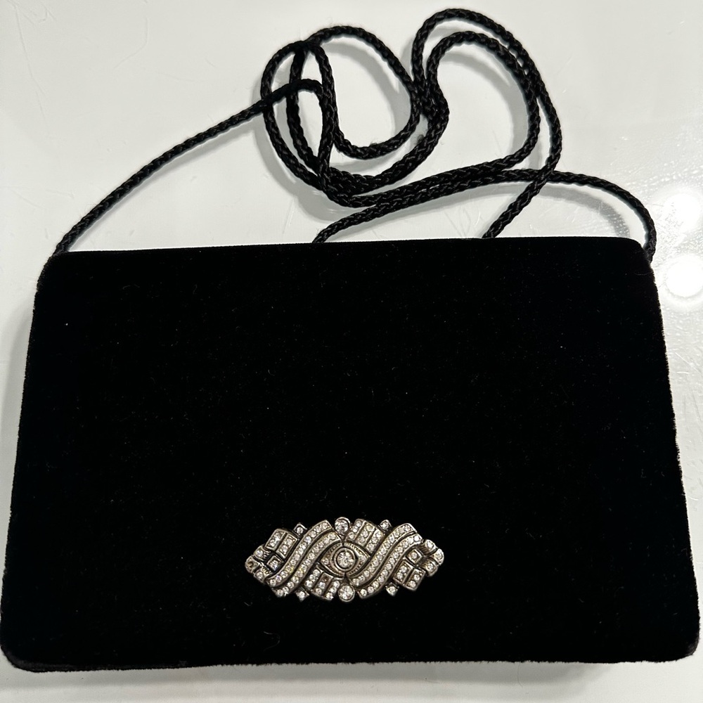 Elegant Black Velvet Vintage Evening Clutch/Crossbody Bag